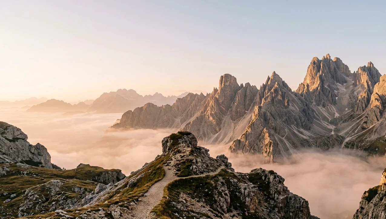 Vetta del Gran Paradiso all'alba con ghiacciaio illuminato dal sole